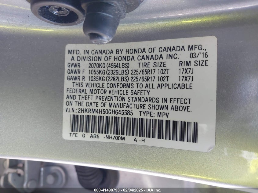 2016 HONDA CR-V EX - 2HKRM4H50GH645585