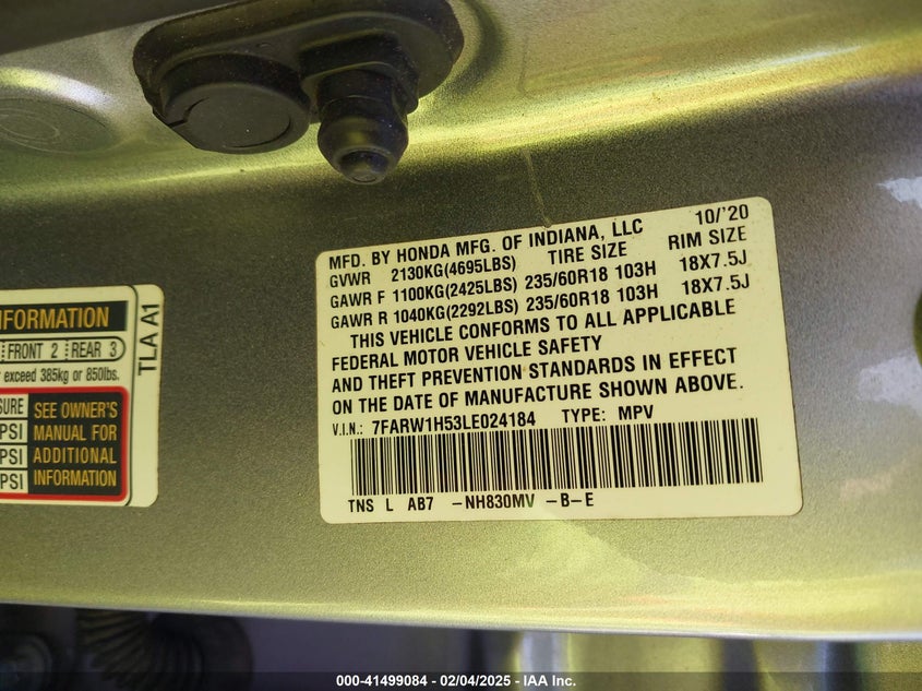 2020 HONDA CR-V 2WD EX - 7FARW1H53LE024184
