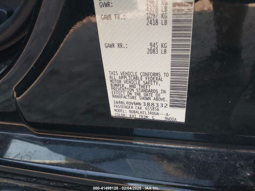 2021 Nissan Altima Sv Fwd VIN: 1N4BL4DV3MN329108 Lot: 41499128