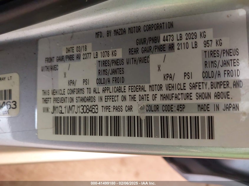 2018 MAZDA MAZDA6 TOURING - JM1GL1VM7J1308463