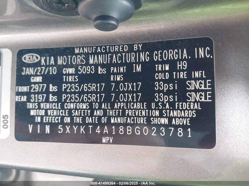 2011 Kia Sorento Lx VIN: 5XYKT4A18BG023781 Lot: 41499264