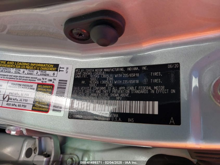 2020 Toyota Highlander L VIN: 5TDCZRAH9LS508948 Lot: 41499371