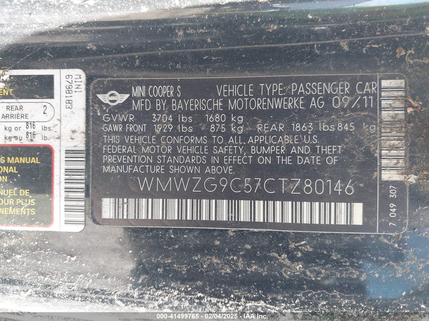 2012 Mini John Cooper Works Clubman VIN: WMWZG9C57CTZ80146 Lot: 41499765