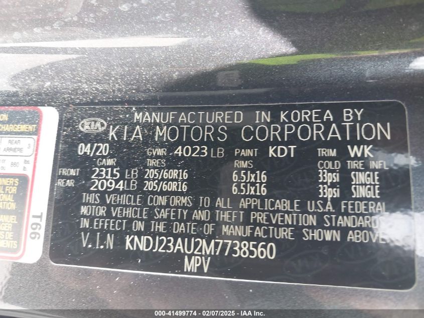 2021 Kia Soul Lx VIN: KNDJ23AU2M7738560 Lot: 41499774