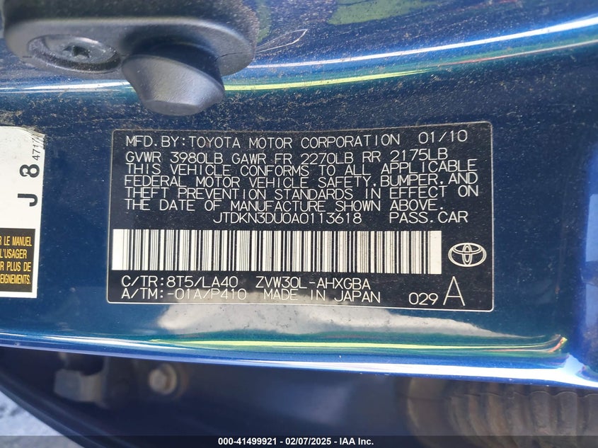 2010 TOYOTA PRIUS VIN: JTDKN3DU0A0113618