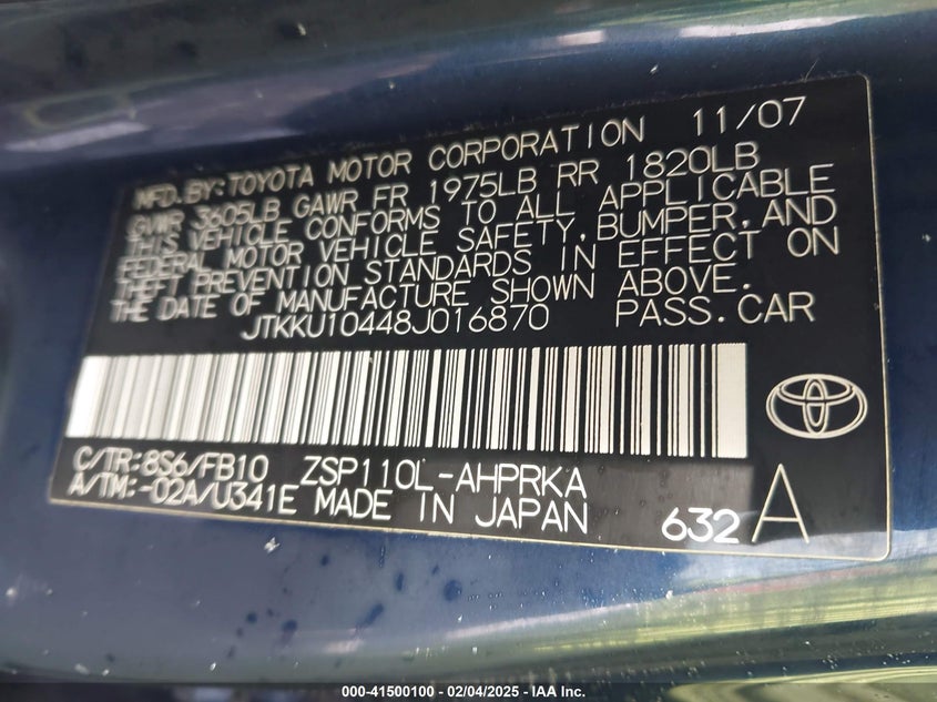 2008 SCION XD VIN: JTKKU10448J016870