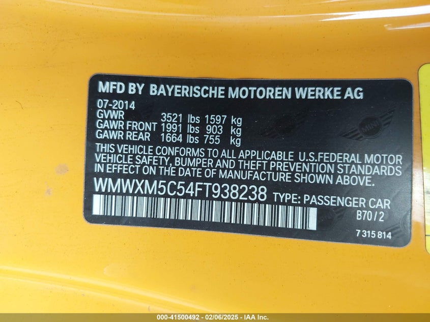 2015 MINI HARDTOP COOPER - WMWXM5C54FT938238