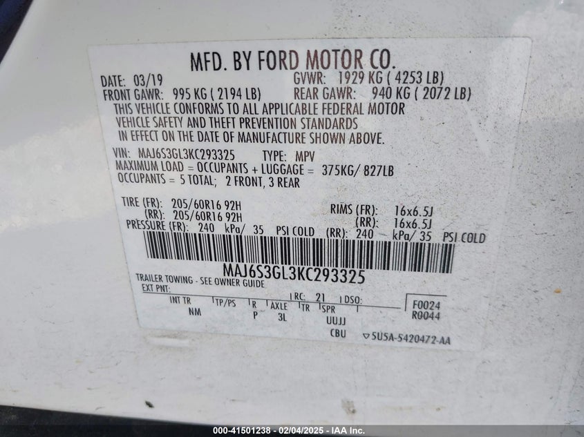 2019 FORD ECOSPORT SE - MAJ6S3GL3KC293325