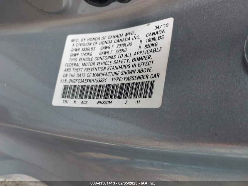 2019 HONDA CIVIC SI VIN: 2HGFC3A5XKH753824