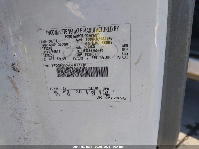 2005 Ford F-350 Xl/Xlt VIN: 1FDSF34585EA17178 Lot: 41501503
