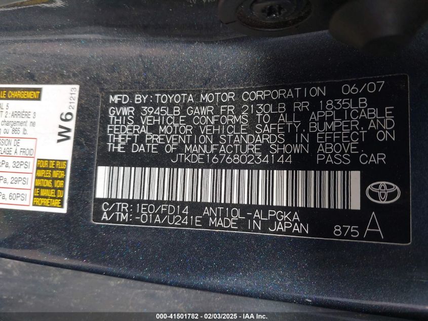 2008 Scion Tc VIN: JTKDE167680234144 Lot: 41501782