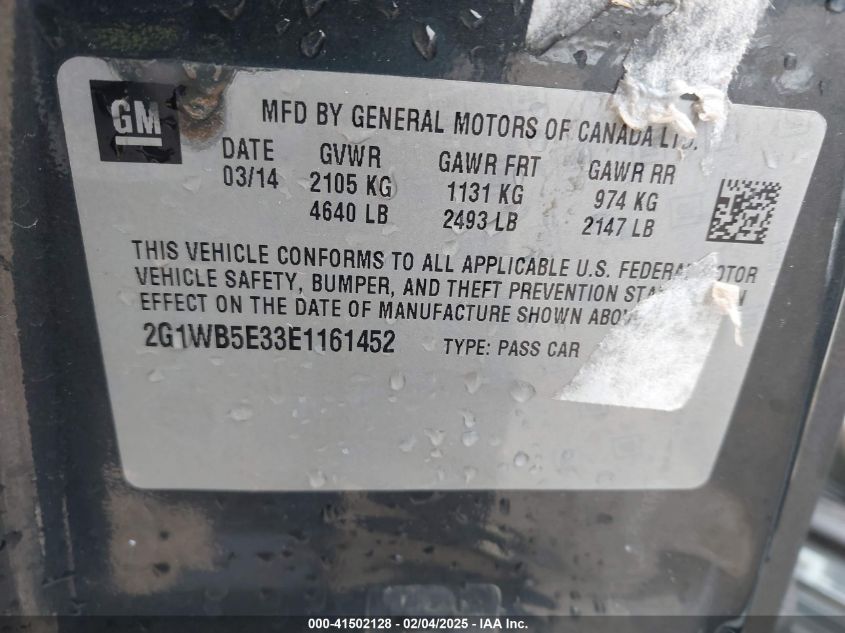 2014 Chevrolet Impala Limited Lt VIN: 2G1WB5E33E1161452 Lot: 41502128