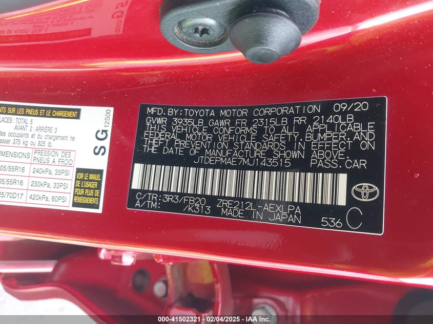 2021 TOYOTA COROLLA LE - JTDEPMAE7MJ143515