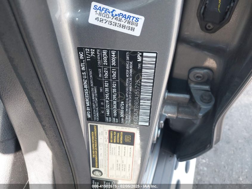 2013 Mercedes-Benz Ml 63 Amg 4Matic VIN: 4JGDA7EB9DA155725 Lot: 41502675