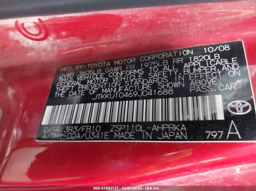 2009 SCION XD VIN: JTKKU10469J041688