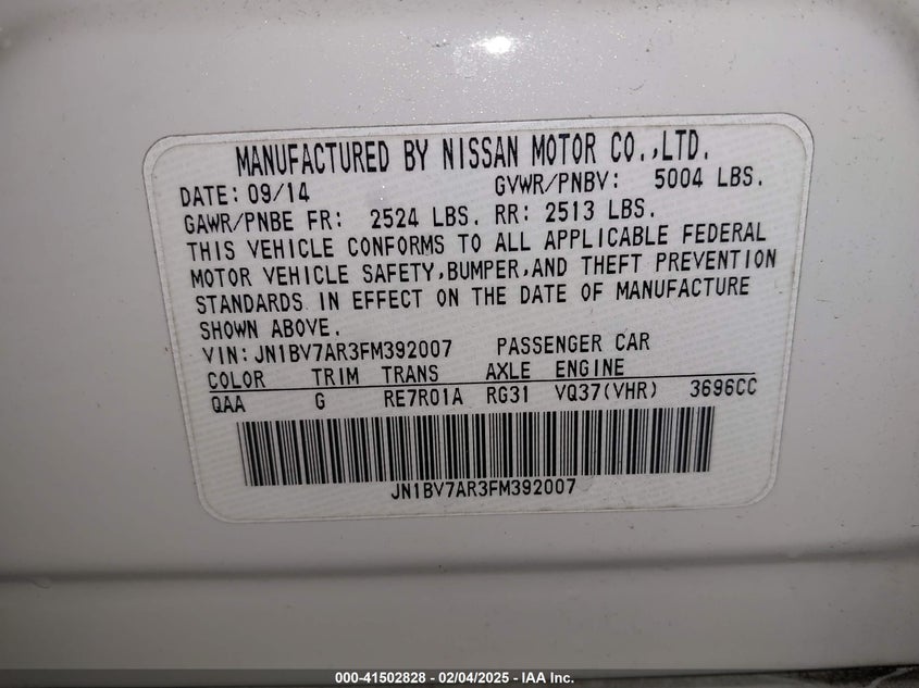 2015 INFINITI Q50 PREMIUM - JN1BV7AR3FM392007