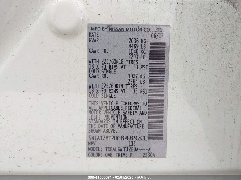 2017 NISSAN ROGUE SL - 5N1AT2MT2HC848981