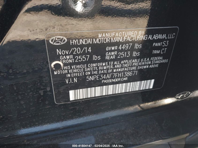 2015 HYUNDAI SONATA LIMITED - 5NPE34AF7FH138671