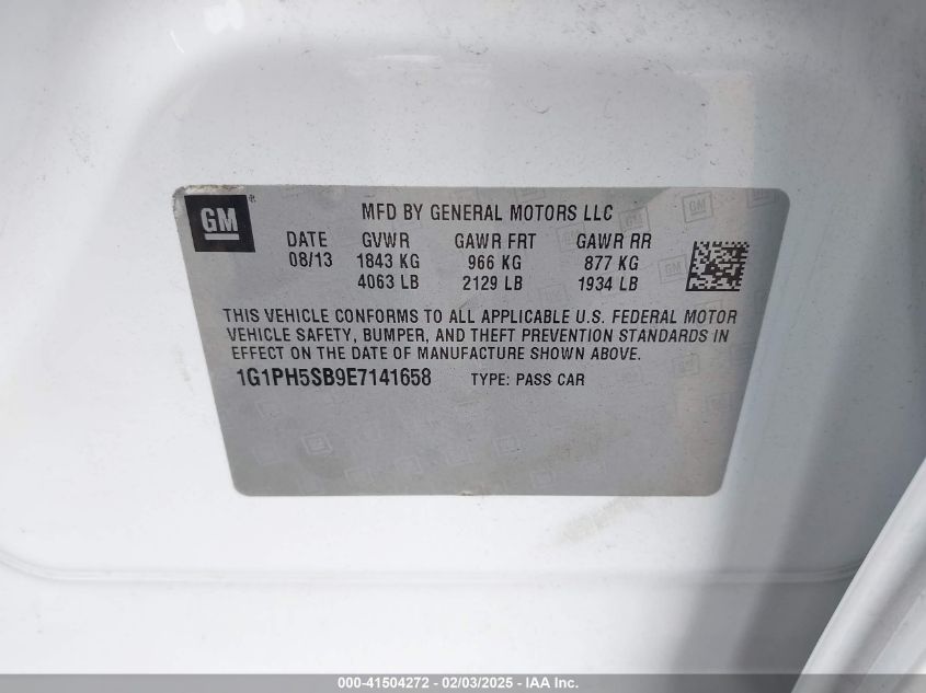 2014 Chevrolet Cruze Eco Auto VIN: 1G1PH5SB9E7141658 Lot: 41504272