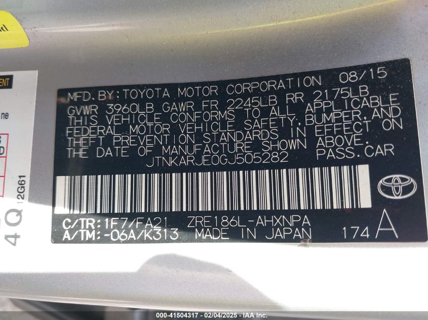 2016 Scion Im VIN: JTNKARJE0GJ505282 Lot: 41504317