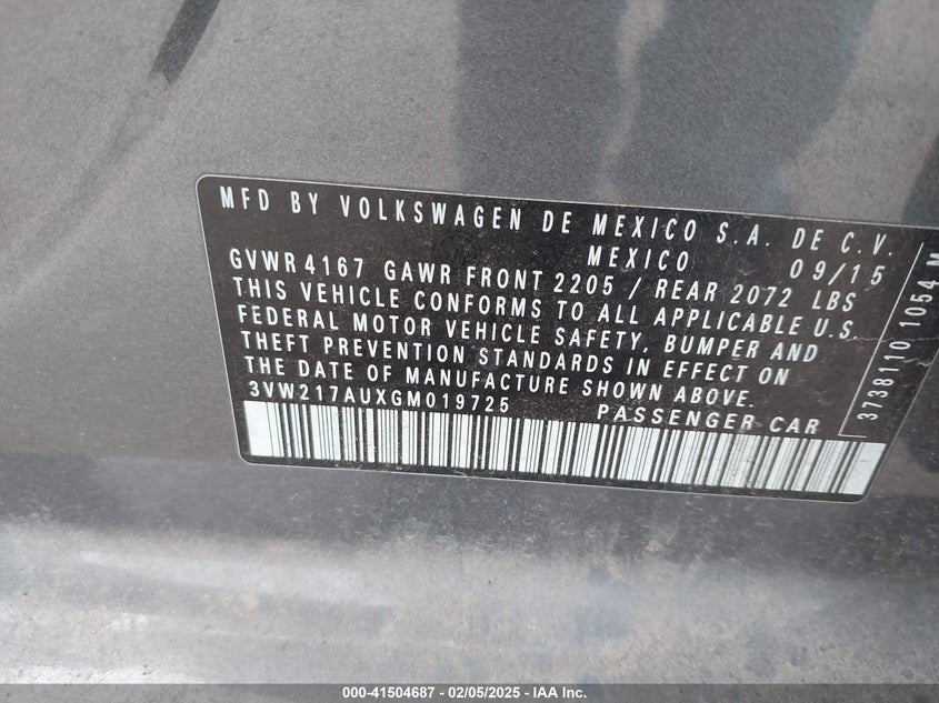 2016 VOLKSWAGEN GOLF TSI S 4-DOOR - 3VW217AUXGM019725