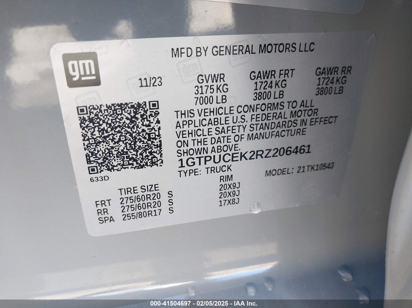 2024 GMC SIERRA 1500 VIN: 1GTPUCEK2RZ206461