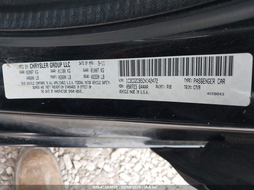 2012 DODGE AVENGER VIN: 1C3CDZCB5CN142472