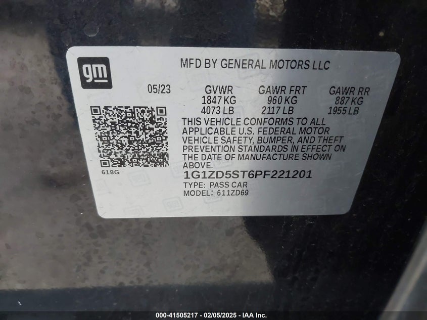 2023 CHEVROLET MALIBU VIN: 1G1ZD5ST6PF221201