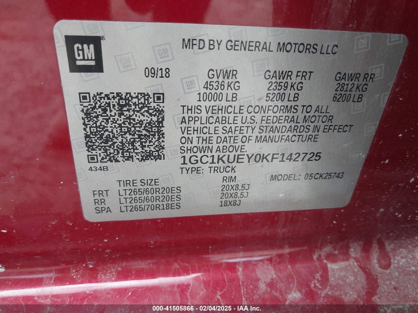 2019 CHEVROLET SILVERADO 2500HD VIN: 1GC1KUEY0KF142725