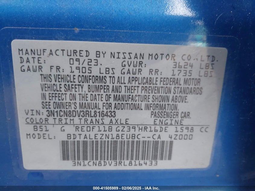 2024 NISSAN VERSA 1.6 S - 3N1CN8DV3RL816433