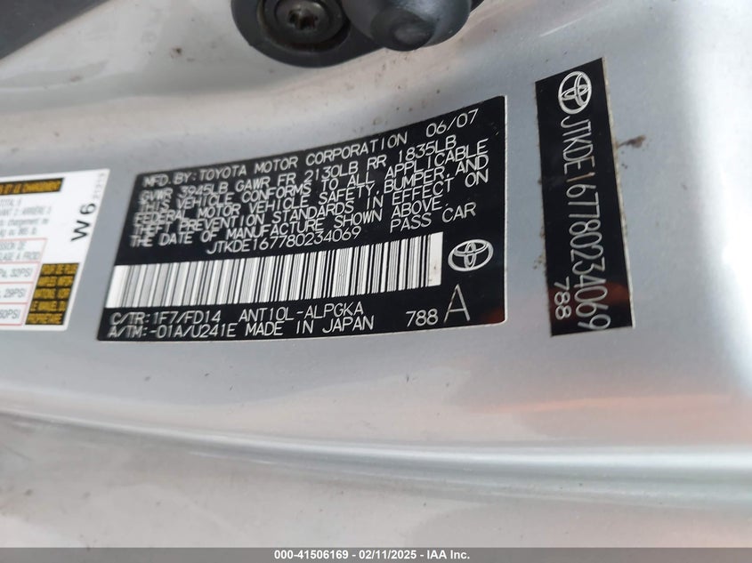 2008 SCION TC VIN: JTKDE167780234069