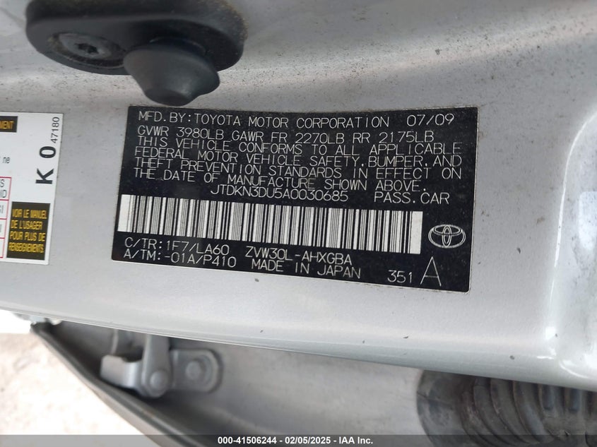 2010 TOYOTA PRIUS VIN: JTDKN3DU5A0030685