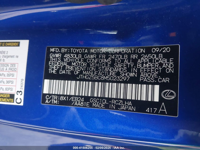 2021 LEXUS RC 350 VIN: JTHGZ5BC8M5023297