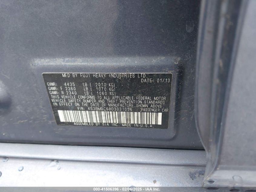 2013 Subaru Legacy 2.5I Premium VIN: 4S3BMBC68D3031056 Lot: 41506396