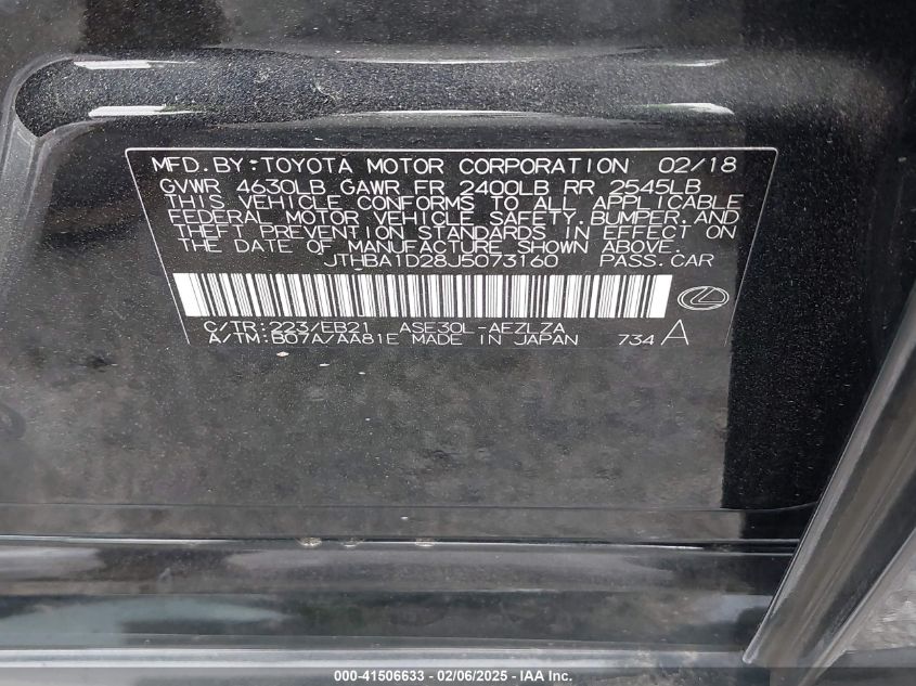 2018 Lexus Is 300 VIN: JTHBA1D28J5073160 Lot: 41506633