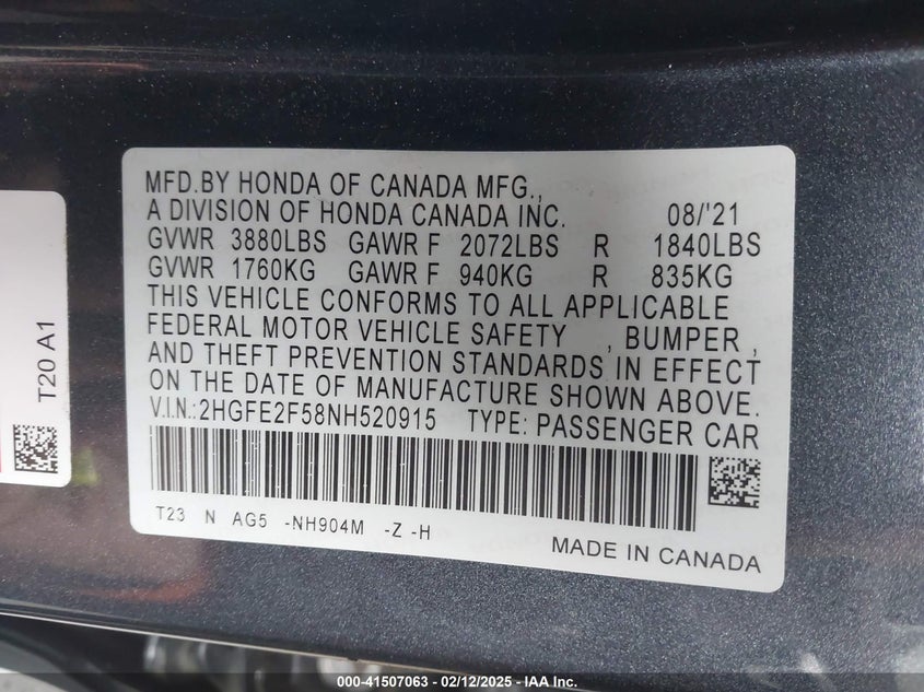 2022 HONDA CIVIC SPORT - 2HGFE2F58NH520915