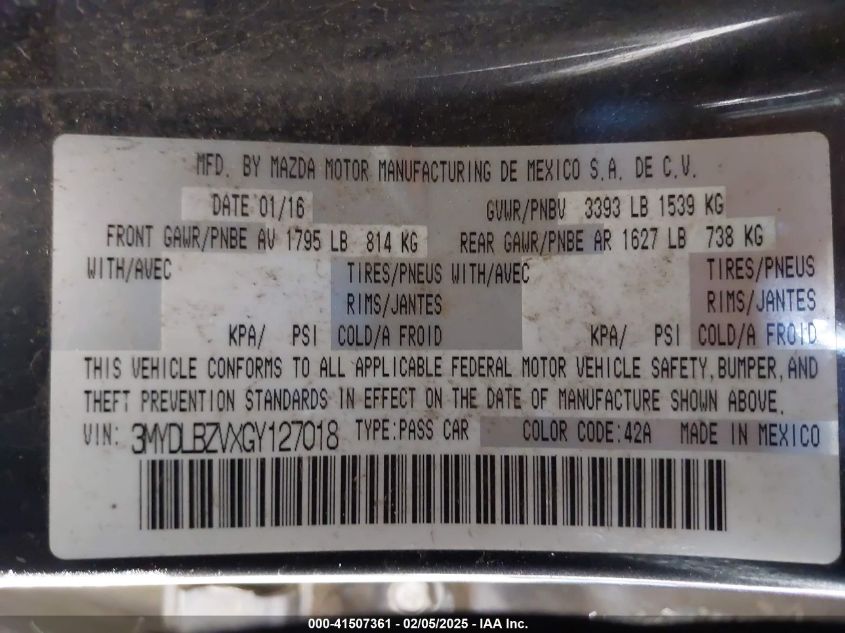 2016 Scion Ia VIN: 3MYDLBZVXGY127018 Lot: 41507361