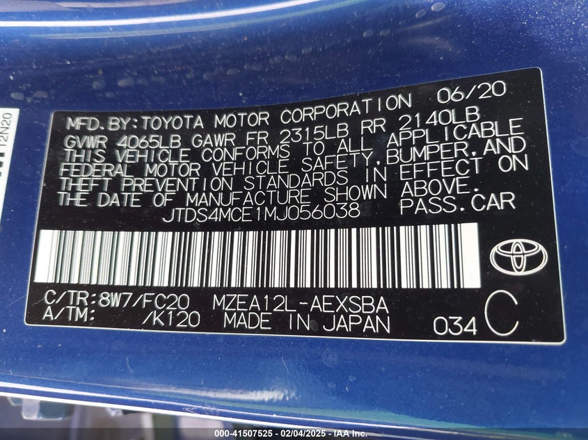 2021 TOYOTA COROLLA SE - JTDS4MCE1MJ056038