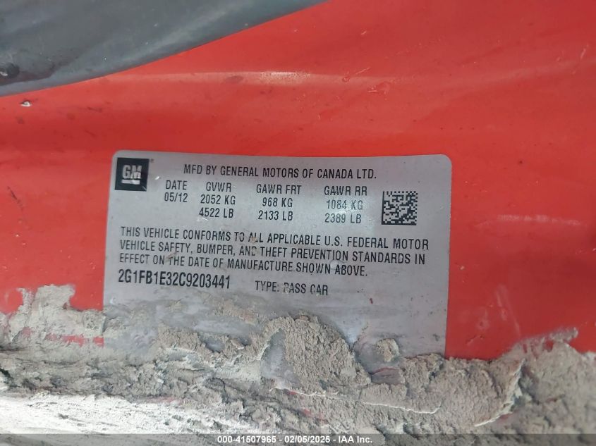 2012 Chevrolet Camaro 1Lt VIN: 2G1FB1E32C9203441 Lot: 41507965