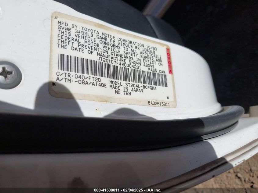 1994 Toyota Celica Gt VIN: JT2ST07F4R0004231 Lot: 41508011