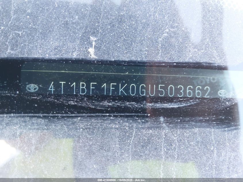 2016 Toyota Camry Le VIN: 4T1BF1FK0GU503662 Lot: 41508906