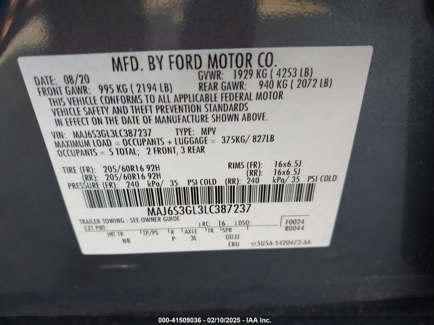2020 FORD ECOSPORT SE - MAJ6S3GL3LC387237
