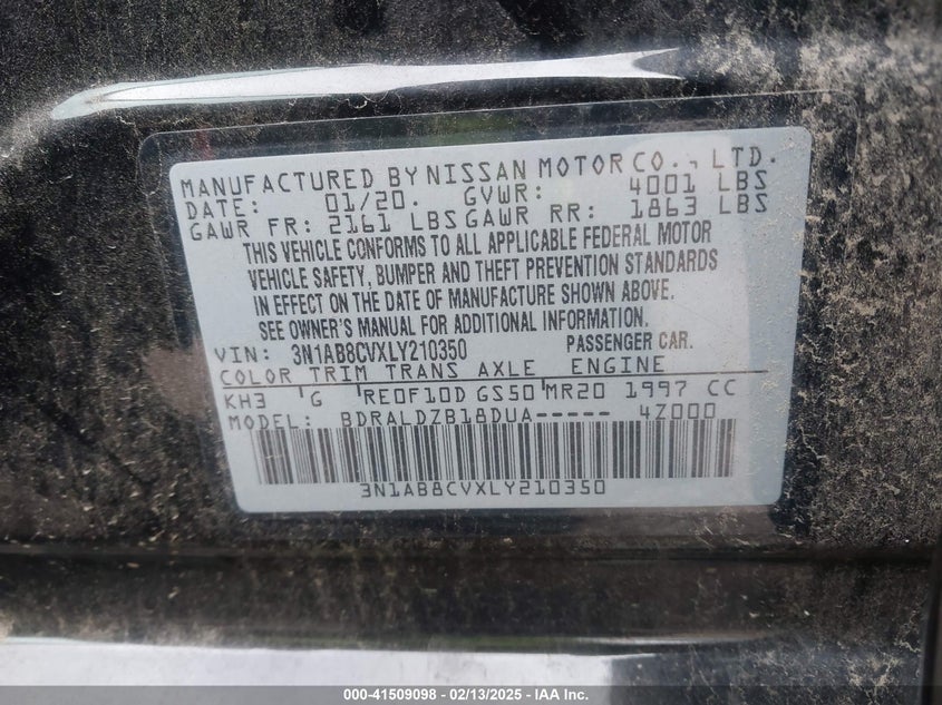 2020 NISSAN SENTRA VIN: 3N1AB8CVXLY210350
