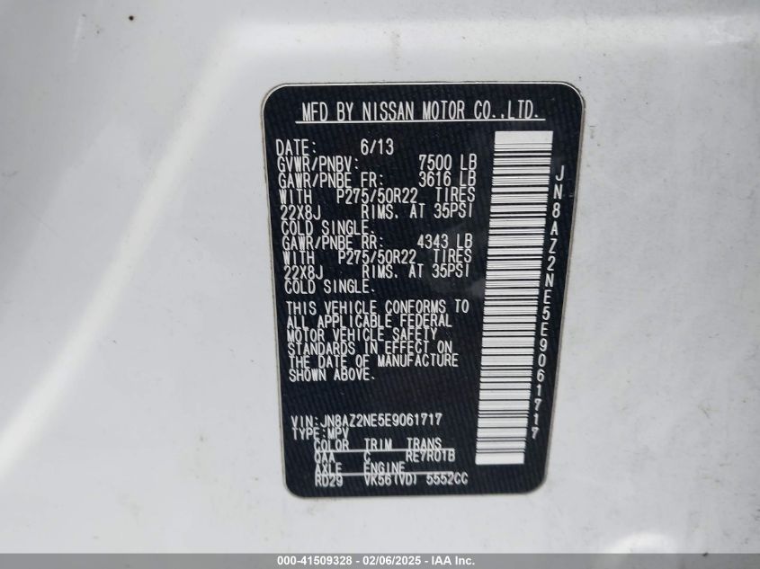 2014 Infiniti Qx80 VIN: JN8AZ2NE5E9061717 Lot: 41509328