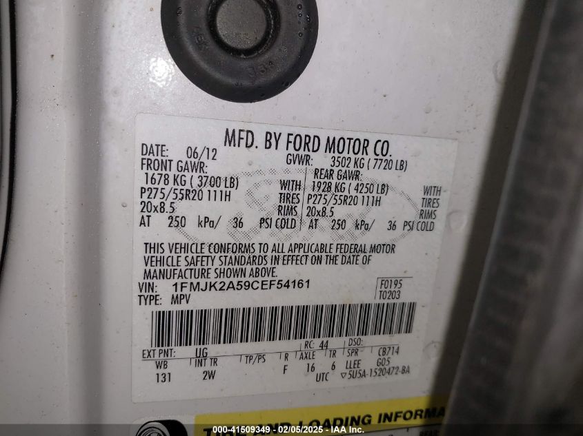 2012 Ford Expedition El Limited VIN: 1FMJK2A59CEF54161 Lot: 41509349