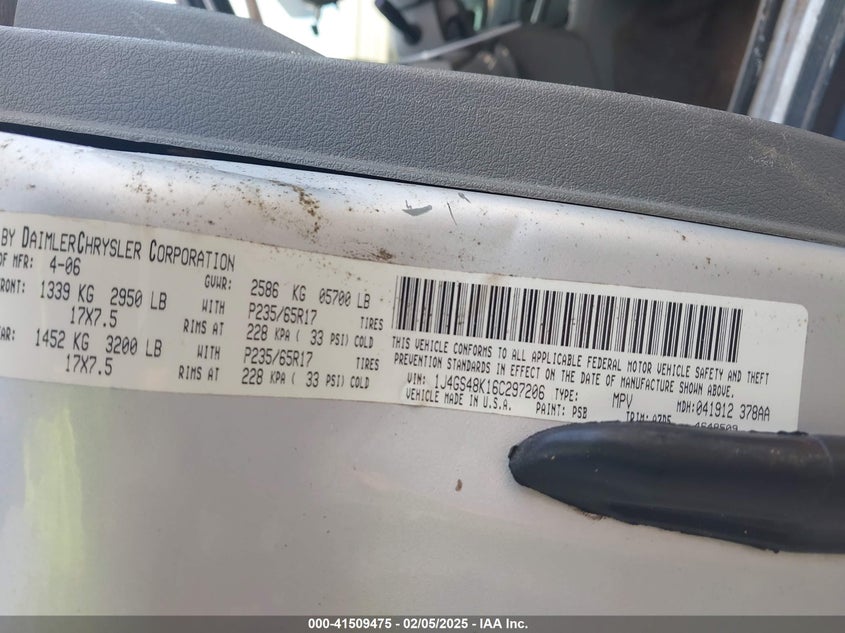 2006 Jeep Grand Cherokee Laredo VIN: 1J4GS48K16C297206 Lot: 41509475