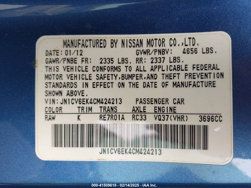 2012 Infiniti G37 Journey VIN: JN1CV6EK3CM423361 Lot: 41509618