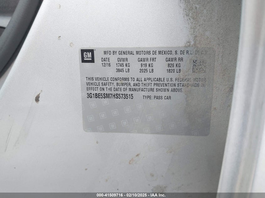 2017 CHEVROLET CRUZE LT AUTO - 3G1BE5SM7HS573515