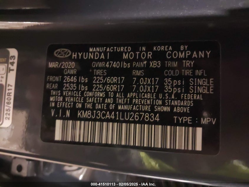2020 HYUNDAI TUCSON VALUE - KM8J3CA41LU267834