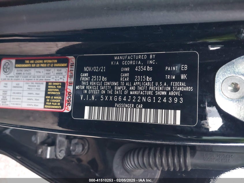 2022 KIA K5 VIN: 5XXG64J22NG124393